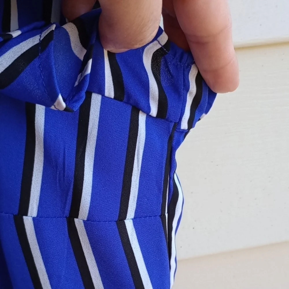 Torrid Blue and White Striped‎ V-Neck Blouse - Picture 6 of 9